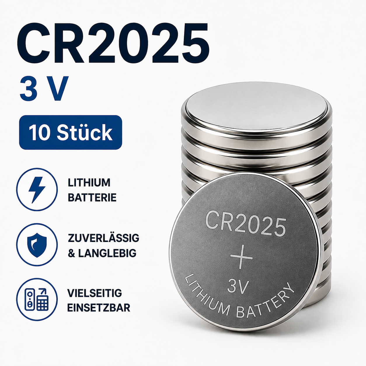 CR2025 Lithium-Knopfzellen 3 V – 10 Stück