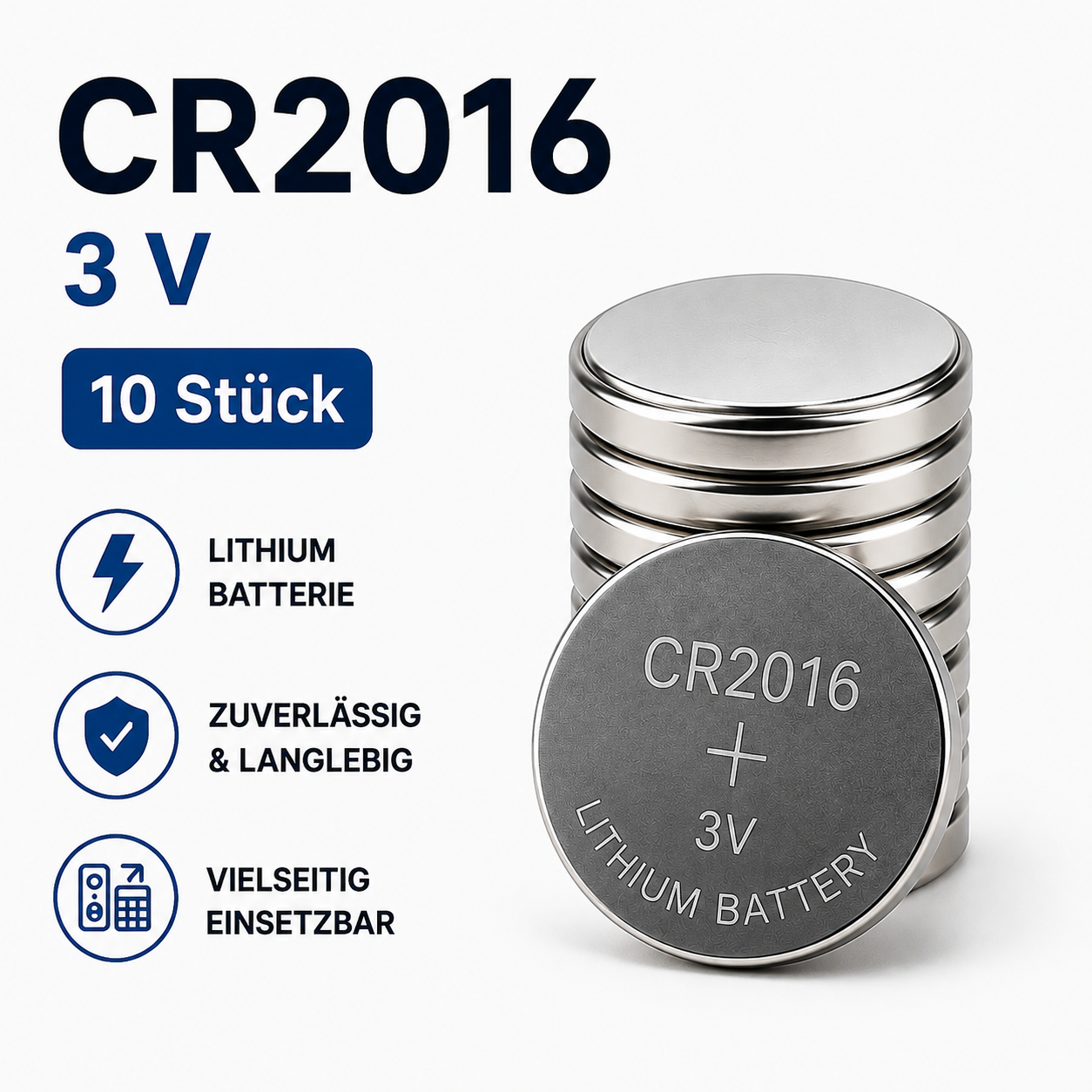 CR2016 Lithium-Knopfzellen 3 V – 10 Stück