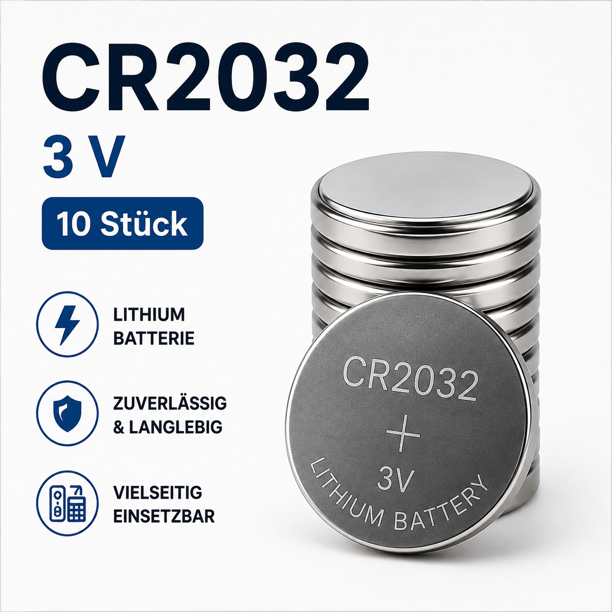 CR2032 Lithium-Knopfzellen 3 V – 10 Stück