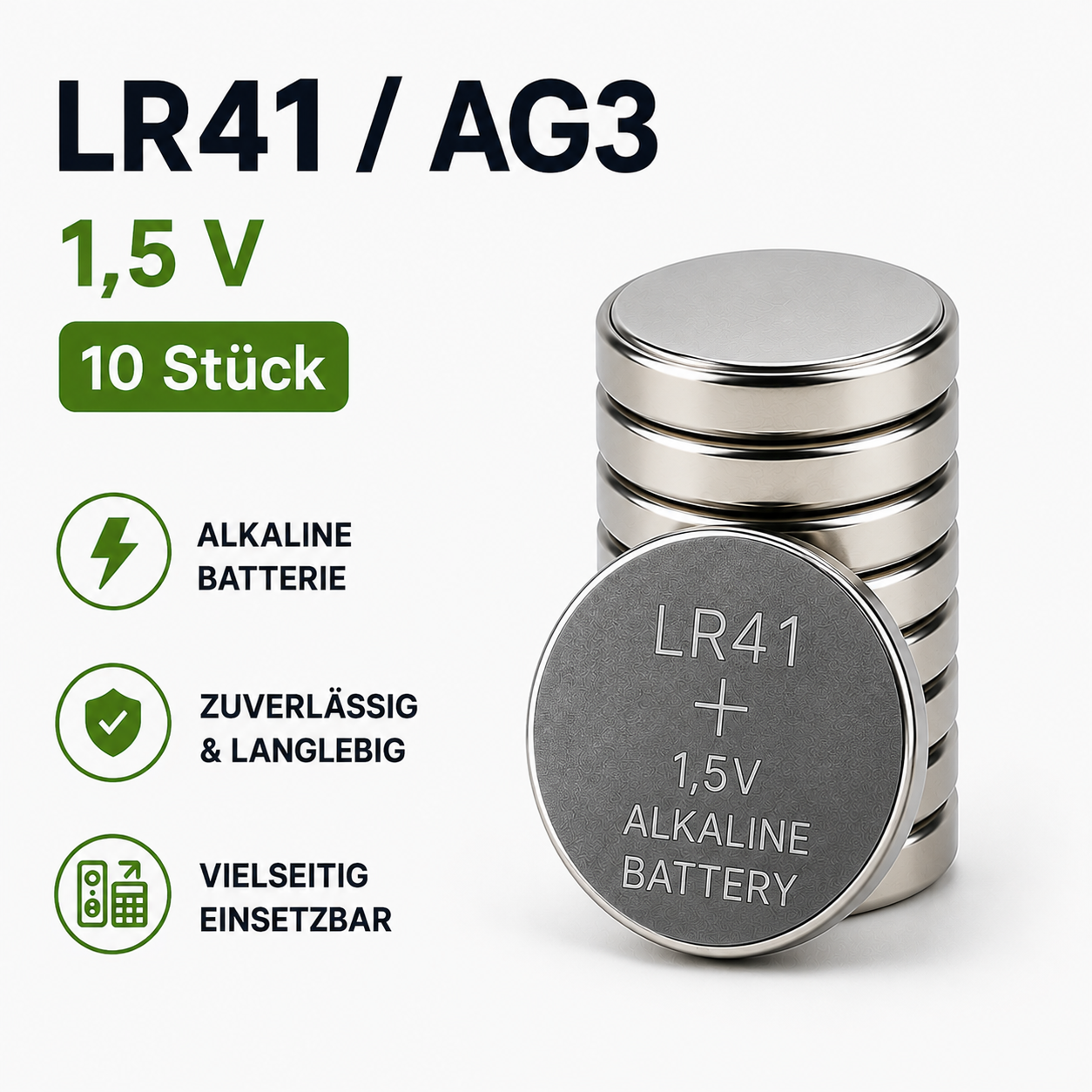LR41 / AG3 Alkaline-Knopfzellen 1,5 V – 10 Stück